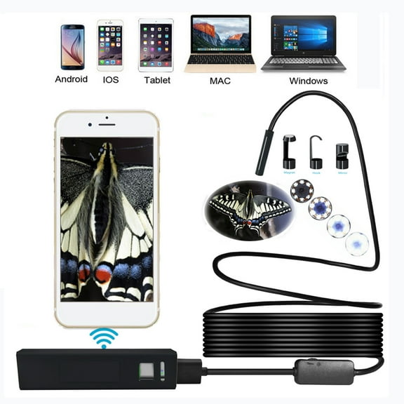 Tarmeek WiFi Endoscope Camera, 8mm HD Borescope with 1200P Resolution, Semi-Rigid Cable 2m, IP67 Waterproof Inspection Snake Camera for Smartphone Android iOS Car Repair