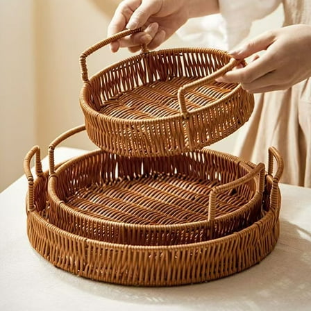 Tarmeek Wicker Storage Basket with Handles, Oval Organizing Woven Shelf Rope Basket Decorative Bins, for Countetop, Restaurant, Living Room