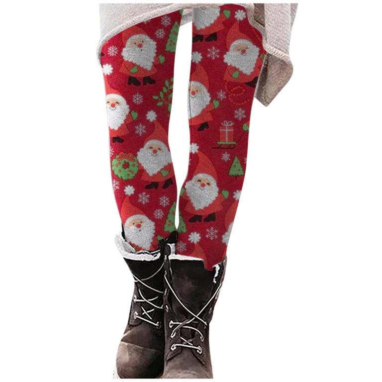 Tarmeek Women's Christmas Leggings High Waisted Workout Pants Tummy Control  Santa Claus Print Gym Legging Tights 