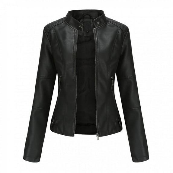 Tarmeek Women's Leather Jacket,Long Sleeve Shacket Jacket for Women,Slim Leather Stand-Up Collar Zipper Stitching Solid Color Jacket Coat,Womens Tops,Fall Winter Clothes for Women 2023