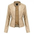 thumbnail image 1 of Tarmeek Women's Leather Jacket,Long Sleeve Shacket Jacket for Women,Slim Leather Stand-Up Collar Zipper Stitching Solid Color Jacket Coat,Womens Tops,Fall Winter Clothes for Women 2023, 1 of 4