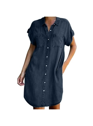 Sunisery Women Denim Shirt Dresses Long Sleeve Distressed Jean