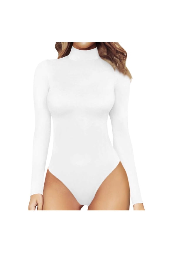 Women's Mock Turtle Neck Long Sleeve Bodysuit Shapewear for Women Tummy Control Leotard Soft Slim Fit Stretchy Layer Top Classic Jumpsuit