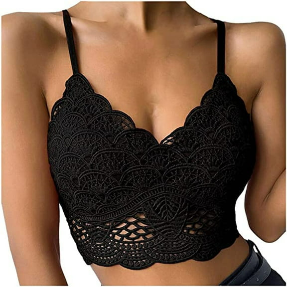 Tarmeek Women's Plus Size Lingerie Floral Lace Scalloped Trim Wireless Bra Adjustable Strap V Neck Everyday Bralette