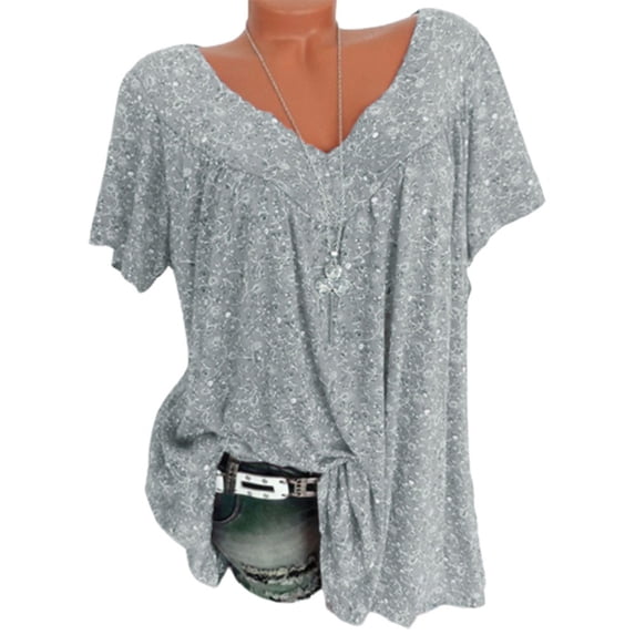 Tarmeek Women's Plus Size Tunic Tops Summer Short Sleeve V Neck Blouses Ruffle Flowy Button Up T Shirts