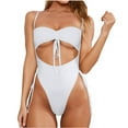 thumbnail image 1 of Tarmeek Women's High Cut Brazilian Bathing Suit One Shoulder Ribbed Bikini Colorblock Cutout One-Piece Thong Swimsuit Swimwear, 1 of 9