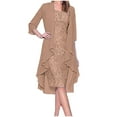 thumbnail image 1 of Tarmeek Womens Two Piece Set Wedding Guest Dress Round Neck Solid Color Chiffon Flowy Midi Dress with Jacket Mother of The Bride Dress Holiday Beach Sundress Summer Casual Dress, 1 of 3