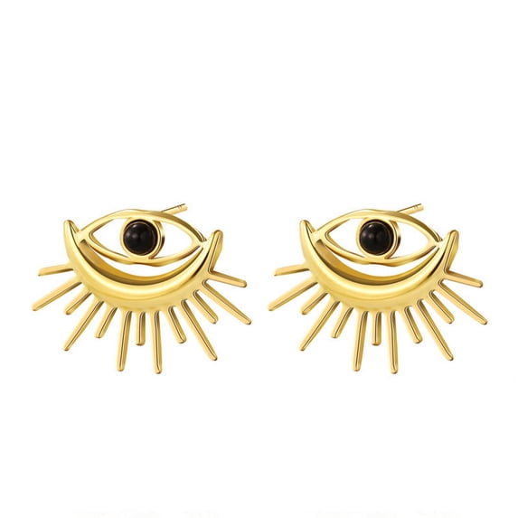 Tarnish Free Evil Eye Ear Stud for Women,Simple Stainless Steel 18K Gold Plated Earrings,Dainty Tiny Earrings Hypoallergenic,Trendy Designer Chic Earrings Jewelry (black eye)