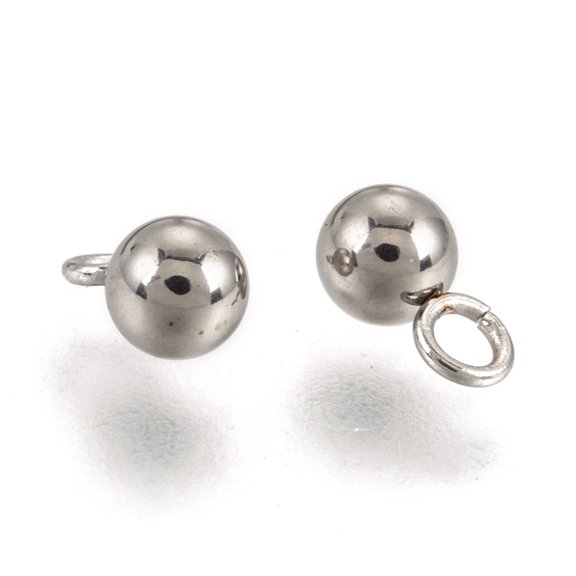 Resistant 201 Stainless Steel 3D Ball Round Charms Pendants Stainless Steel Color 7x4x4mm Hole: 1.5mm