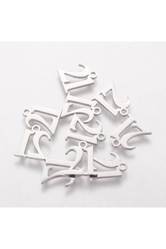 Tarnish Resistant 201 Stainless Steel Charms Number 21 Stainless Steel Color 12x10x1.1mm