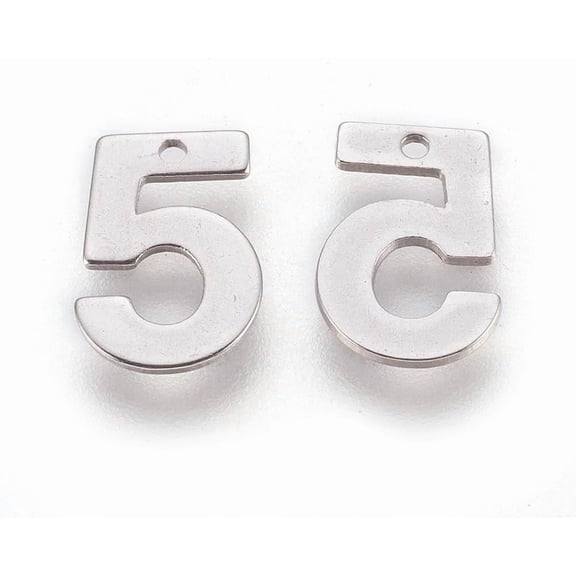 Tarnish Resistant 201 Stainless Steel Charms Number Num.5 11x7.5x0.6mm Hole: 1mm