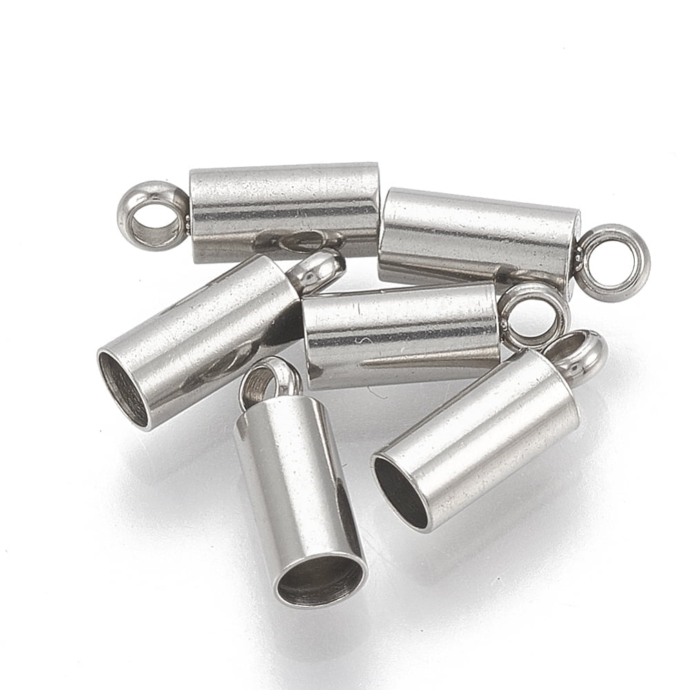 Resistant 201 Stainless Steel Cord Ends End Caps Column Stainless Steel Color 7x2mm Hole: 1mm Inner Diameter: 1mm