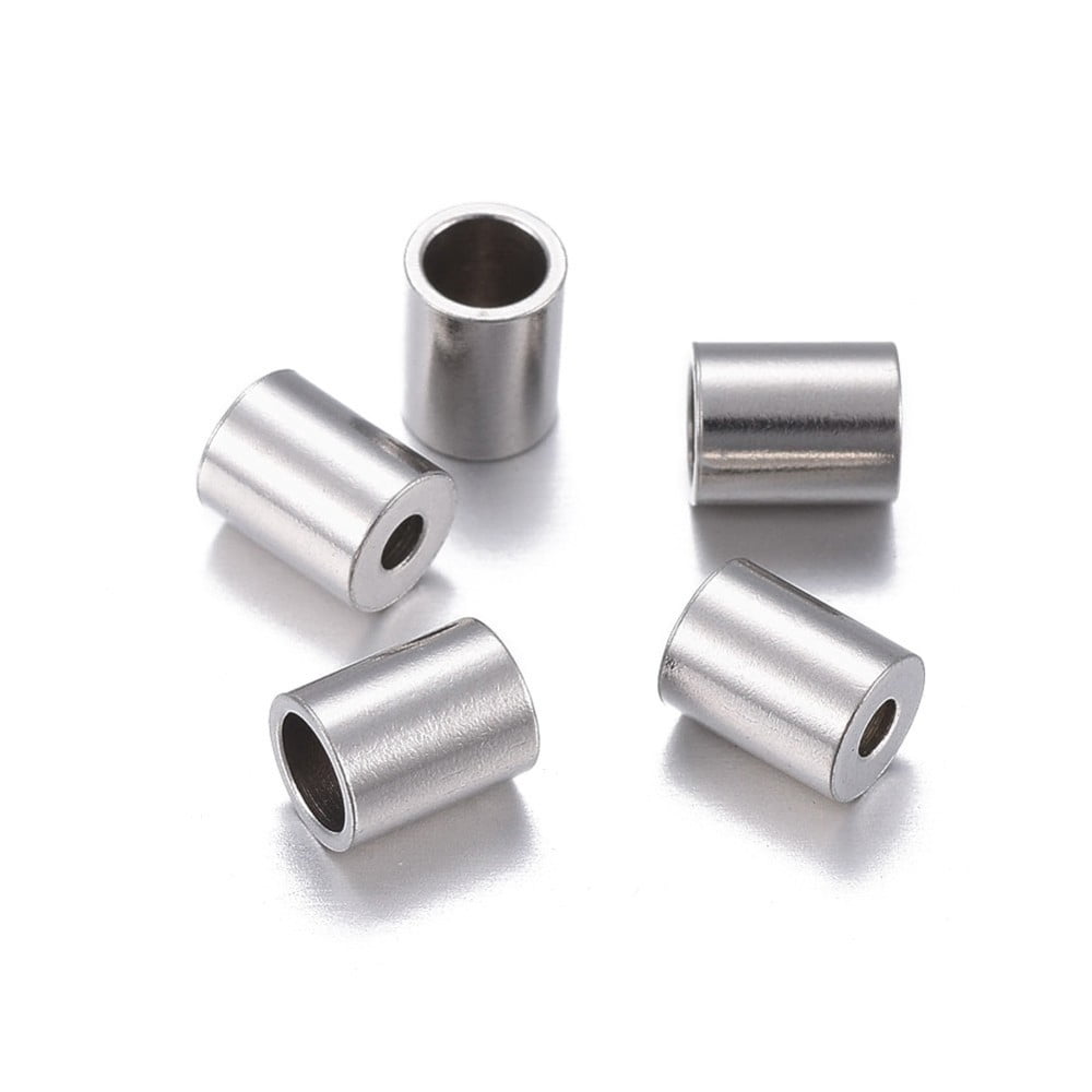 Tarnish Resistant 201 Stainless Steel Cord Ends End Caps Column Stainless Steel color 5x4mm Hole: 1.2mm Inner Diameter: 3mm 201 Stainless Steel