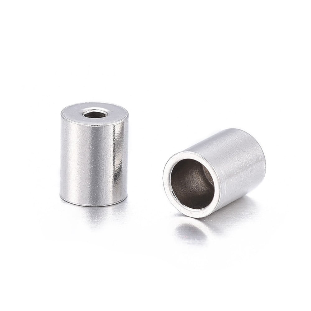 Tarnish Resistant 201 Stainless Steel Cord Ends End Caps Column Stainless Steel color 5x4mm Hole: 1.2mm Inner Diameter: 3mm