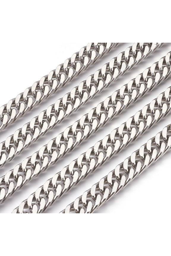 Tarnish Resistant 201 Stainless Steel Cuban Link Chains Chunky Curb Chains Unwelded Stainless Steel color 9mm 13x9x4mm