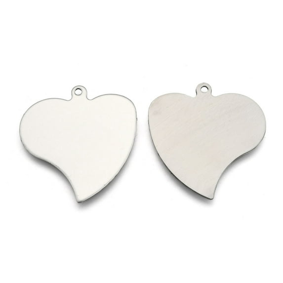Tarnish Resistant 201 Stainless Steel Heart Stamping Blank Tag Pendants Mirror Polished Finish Stainless Steel Color 42x40x1mm Hole: 3mm