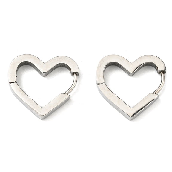 Resistant 201 Stainless Steel Huggie Hoop Earrings with 304 Stainless Steel Pin Heart Earring for Women Stainless Steel Color 16x17.5x3mm