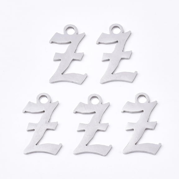 Tarnish Resistant 201 Stainless Steel Pendants Laser Cut Old English Alphabet Stainless Steel color Letter.Z 17x10x1mm Hole: 2mm