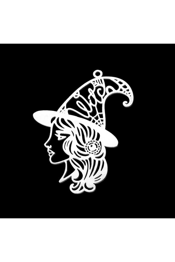 Tarnish Resistant 201 Stainless Steel Pendants Laser Cut Witch for Stainless Steel color 43x30x1mm Hole: 1.5mm