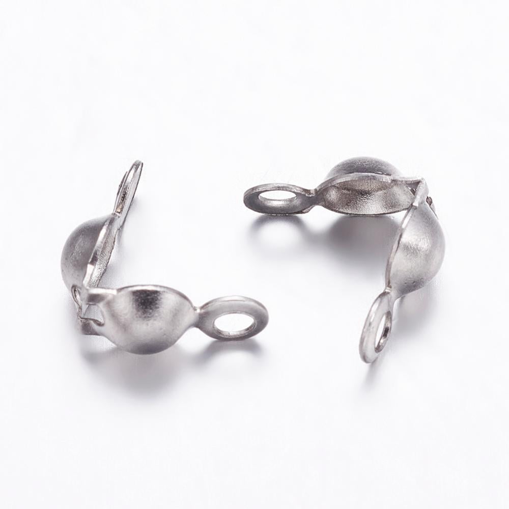 Tarnish Resistant 304 Stainless Steel Bead Tips Calotte Ends Clamshell Knot Cover Stainless Steel Color 8x4mm Hole: 1.2~1.5mm