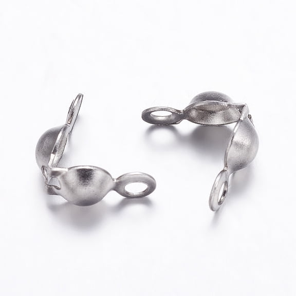 Tarnish Resistant 304 Stainless Steel Bead Tips Calotte Ends Clamshell Knot Cover Stainless Steel color 8x4mm Hole: 1.2~1.5mm about 110pcs/10g