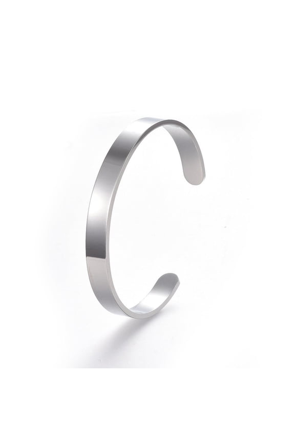 Tarnish Resistant 304 Stainless Steel Blank Cuff Bangles Name Text Bangle Stainless Steel color Inner Diameter: 50x63mm Width: 8mm