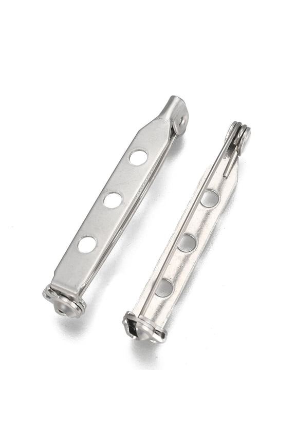 Resistant 304 Stainless Steel Brooch Findings Sets Back Bar Pins with Hole Stainless Steel Color 33x5.5x6mm Pin: 0.6mm