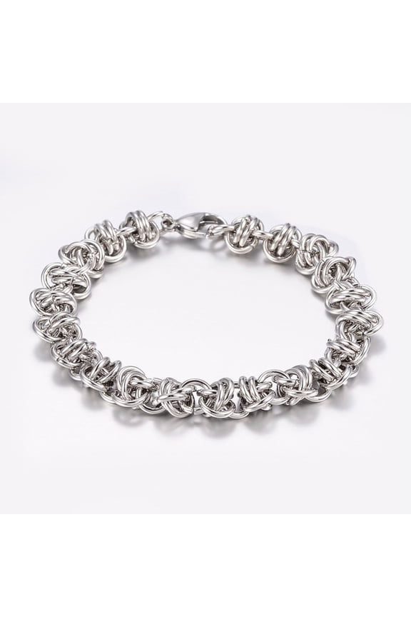 Tarnish Resistant 304 Stainless Steel Byzantine Chain Bracelets Chainmaille Weaves Jewelry with Lobster Claw Clasps Stainless Steel color 8-1/4 inch(210mm) 11x8mm