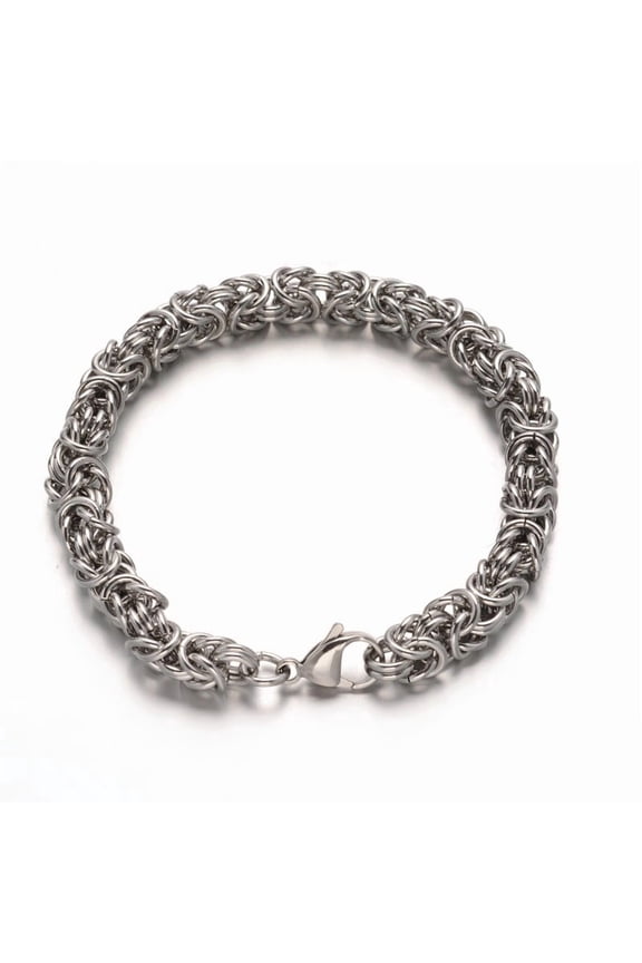 Resistant 304 Stainless Steel Chains Bracelets Chainmaille Weaves Jewelry with Lobster Claw Clasps Stainless Steel Color 8-1/8 inch(205mm)