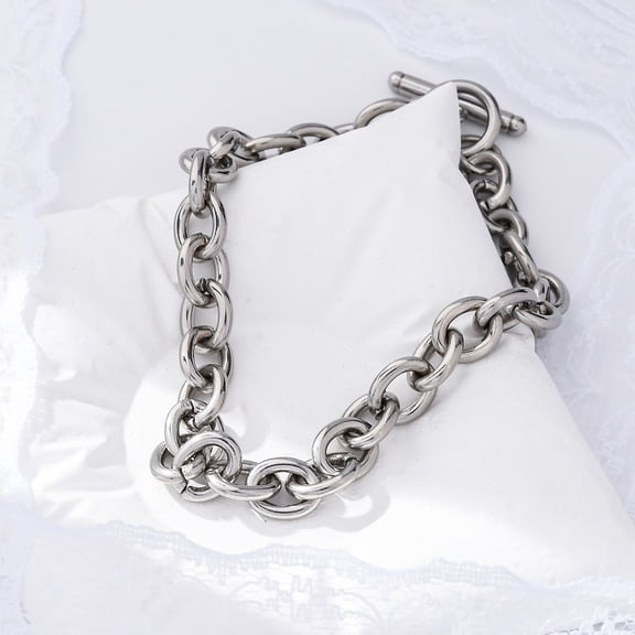 Tarnish Resistant 304 Stainless Steel Cable Chain Bracelets with Toggle Clasps Stainless Steel Color 8-5/8 inch(22cm) 8mm