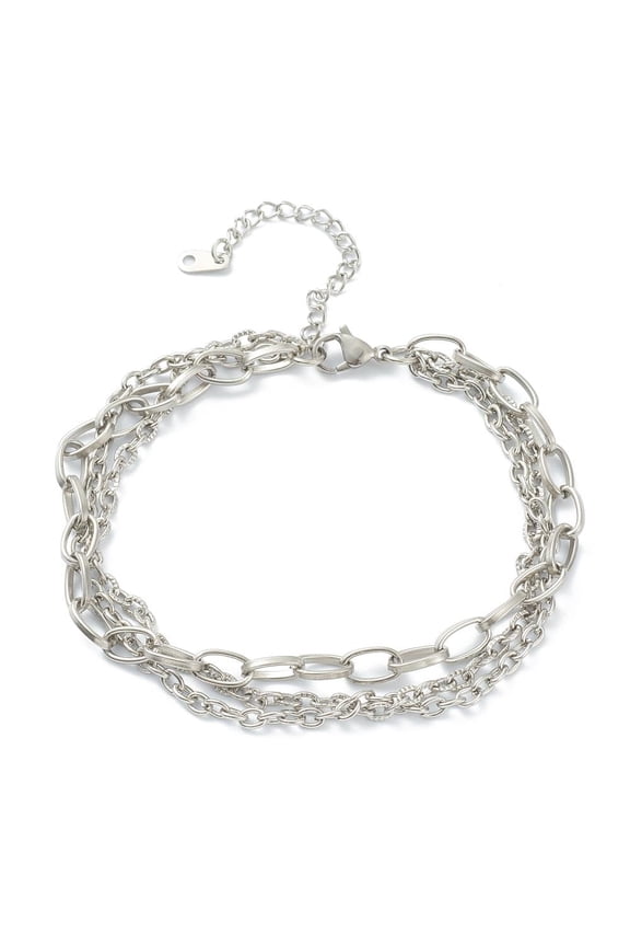 Resistant 304 Stainless Steel Cable Chain Multi-strand Bracelets Chainmaille Weaves Jewelry with Lobster Claw Clasps Textured Stainless Steel Color 8-3/8 inch(21.3cm)