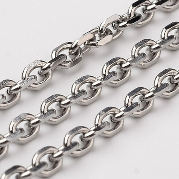 Tarnish Resistant 304 Stainless Steel Cable Chains Diamond Cut Chains Unwelded Faceted with Spool Oval Stainless Steel color 3.9x2.9x0.8mm 32.8 Feet(10m)/roll