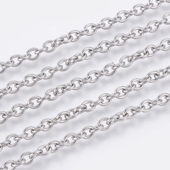 Tarnish Resistant 304 Stainless Steel Cable Chains Soldered Oval Stainless Steel color 4x3x0.8mm