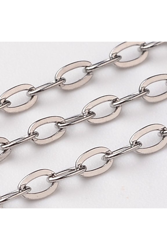 Resistant 304 Stainless Steel Cable Chains with Card Paper Soldered Flat Oval Stainless Steel Color 3.6x2.3x0.5mm