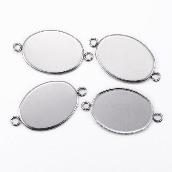 Tarnish Resistant 304 Stainless Steel Cabochon Connector Settings Plain Edge Bezel Cups Oval Stainless Steel Color Tray: 18.5x13.5mm 24.5x14x1.5mm Hole: 2mm DIY