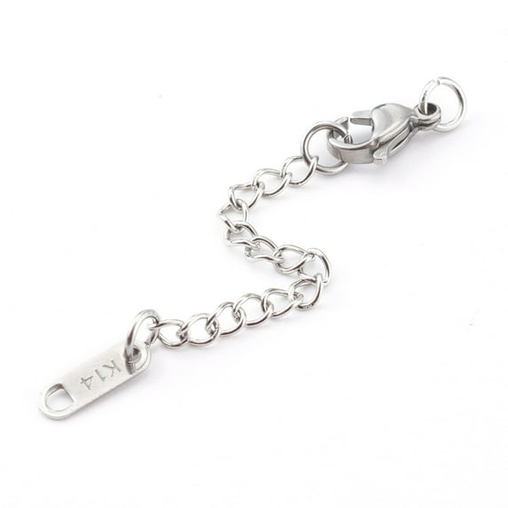 Tarnish Resistant 304 Stainless Steel Chain Extender Chain Tabs with Word K14 and Lobster Claw Clasps Stainless Steel Color 64~80mm