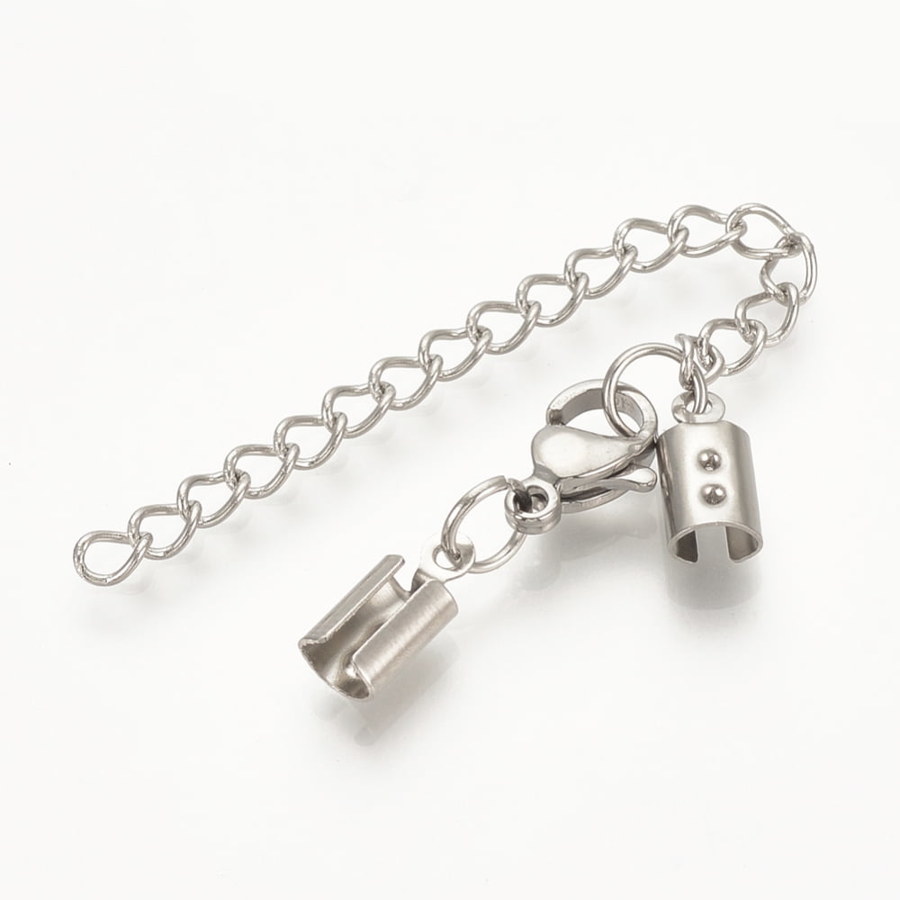 Tarnish Resistant 304 Stainless Steel Chain Extender Soldered with Folding Crimp Ends Stainless Steel Color 37mm Lobster: 10x7x3.5mm Cord End: 11x5.5x5mm 4mm