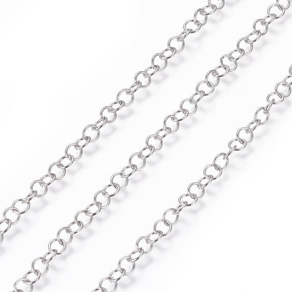 Tarnish Resistant 304 Stainless Steel Chains Belcher Chain Unwelded Stainless Steel color 3.7mm Links: 3.7x0.6mm 304 Stainless Steel