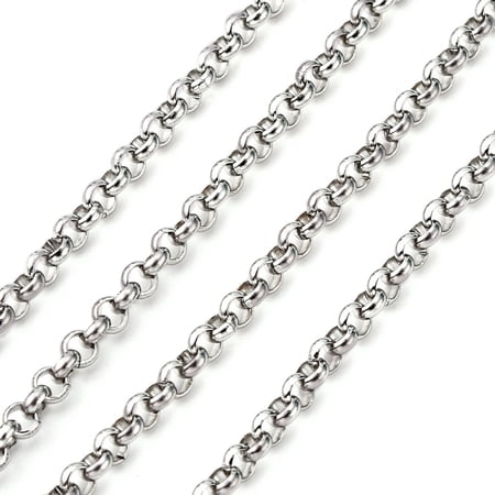 Resistant 304 Stainless Steel Chains Belcher Chain Unwelded with Spool Stainless Steel color 3x1.2mm about 82.02 Feet(25m)/roll