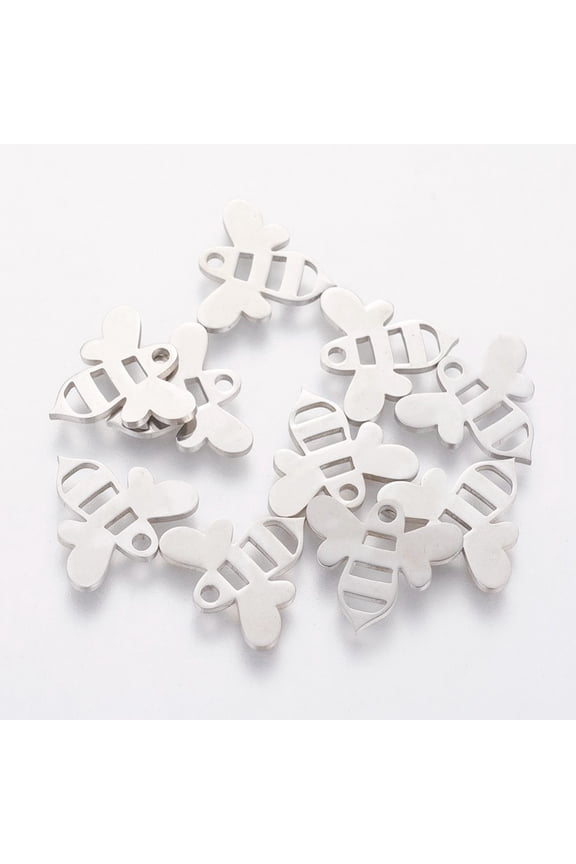 Tarnish Resistant 304 Stainless Steel Charms Bee Stainless Steel Color 12.5x14x1mm Hole: 1.5mm