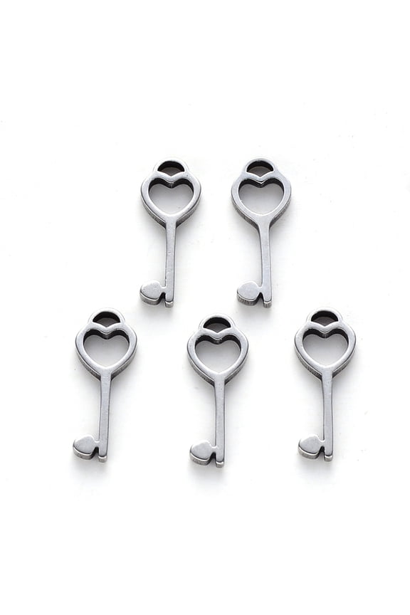 Tarnish Resistant 304 Stainless Steel Charms Laser Cut Key Stainless Steel color 15x5.5x1mm Hole: 1.4mm