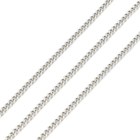 Tarnish Resistant 304 Stainless Steel Curb Chains for DIY Jewelry Making with Spool Soldered Stainless Steel Color 2.4x1.9x0.5mm about 32.8 Feet(10m)/roll
