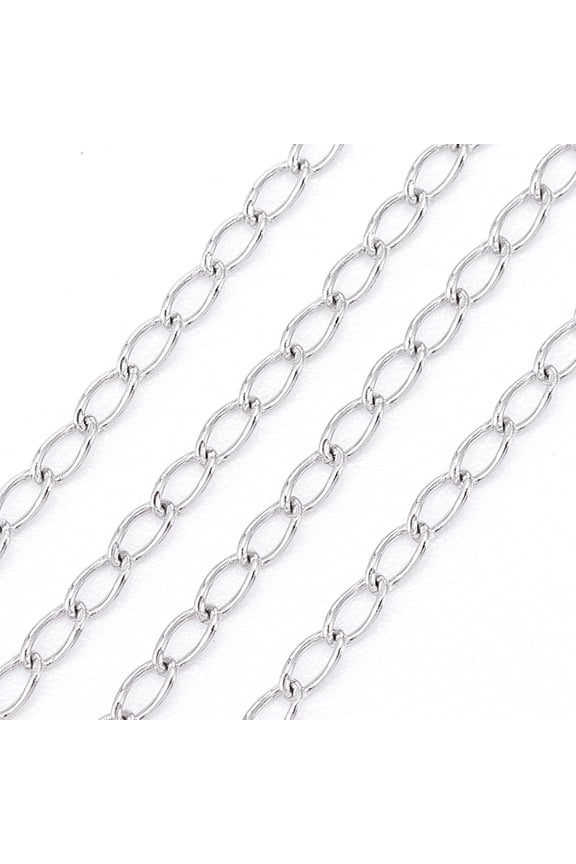 Tarnish Resistant 304 Stainless Steel Curb Chains/Twisted Chains Soldered with Card Paper Stainless Steel Color Links: 3x1.2x0.3mm about 32.8 Feet(10m)/card