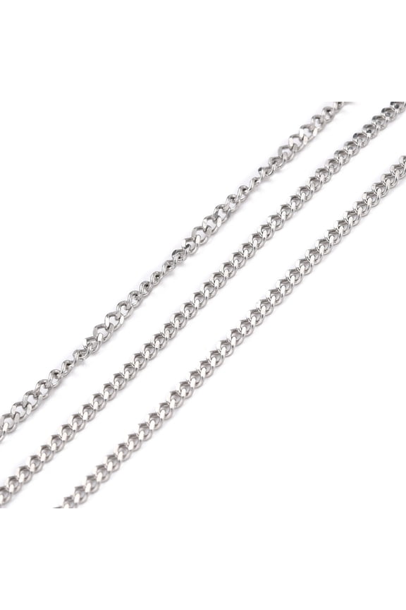 Tarnish Resistant 304 Stainless Steel Curb Chains with Spool Soldered Stainless Steel Color 2.5x2x0.5mm 10.93 yards(10m)/roll