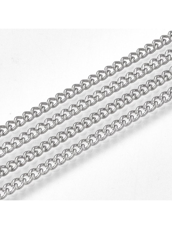 Tarnish Resistant 304 Stainless Steel Curb Chains with Spool Unwelded Stainless Steel color 3x2x0.5mm 49.21 Feet(15m)/roll