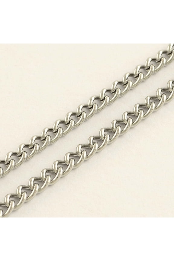 Tarnish Resistant 304 Stainless Steel Curb Chains with Spool Unwelded Stainless Steel color 4x3x1mm about 164.04 Feet(50m)/roll
