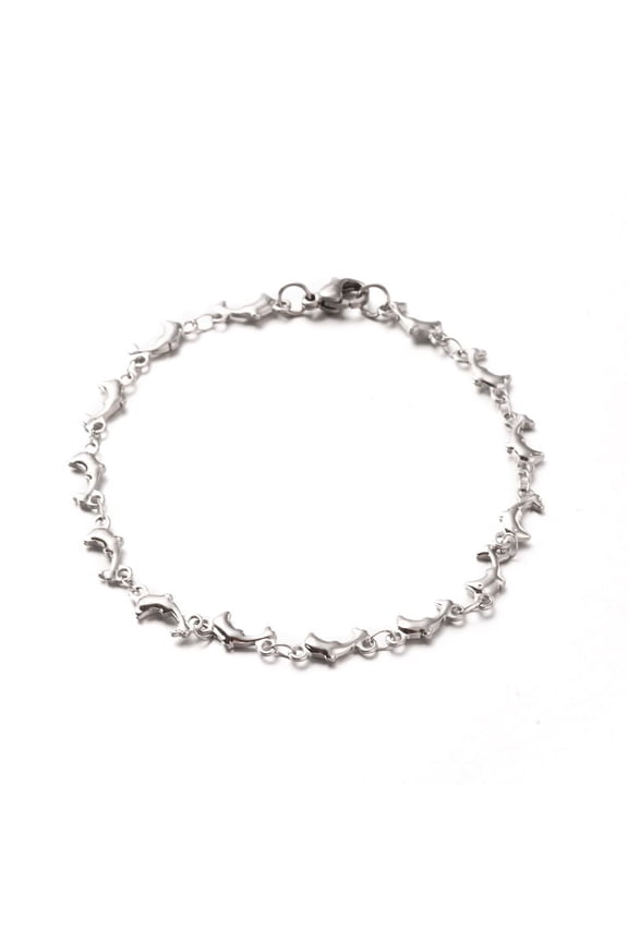 Tarnish Resistant 304 Stainless Steel Dolphin Link Bracelets with Lobster Claw Clasps Stainless Steel Color 7-7/8 inch(200mm) 6x2mm DIY