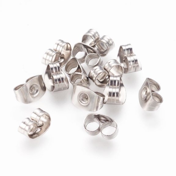 Tarnish Resistant 304 Stainless Steel Ear Nuts Friction Earring Backs for Stud Earrings Size: 4.5mm wide 6.5mm long 3.2mm thick hole: 0.7mm