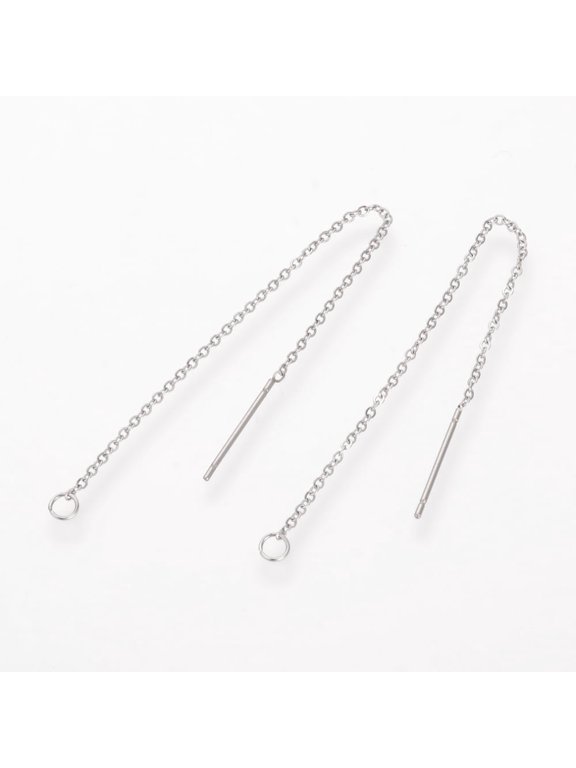 Tarnish Resistant 304 Stainless Steel Earring Findings Ear Threads Stainless Steel Color Size: about 98mm long 0.5mm wide oval link: 1.5x1.2x0.3mm Ring: 3.5x0.5x2.5mm pin: 0.8mm.