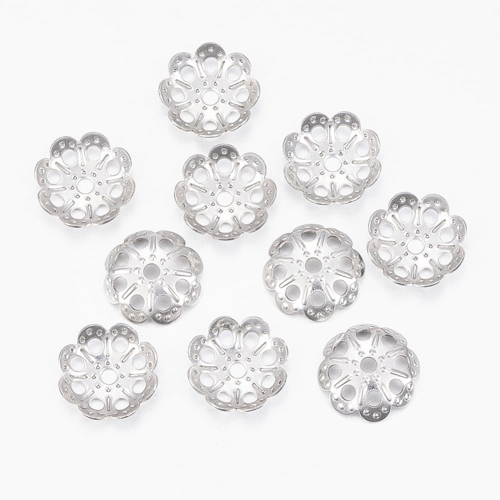 Tarnish Resistant 304 Stainless Steel Fancy Bead Caps Flower Multi-Petal Stainless Steel Color 9x2mm Hole: 1.2mm Material 304 Stainless Steel